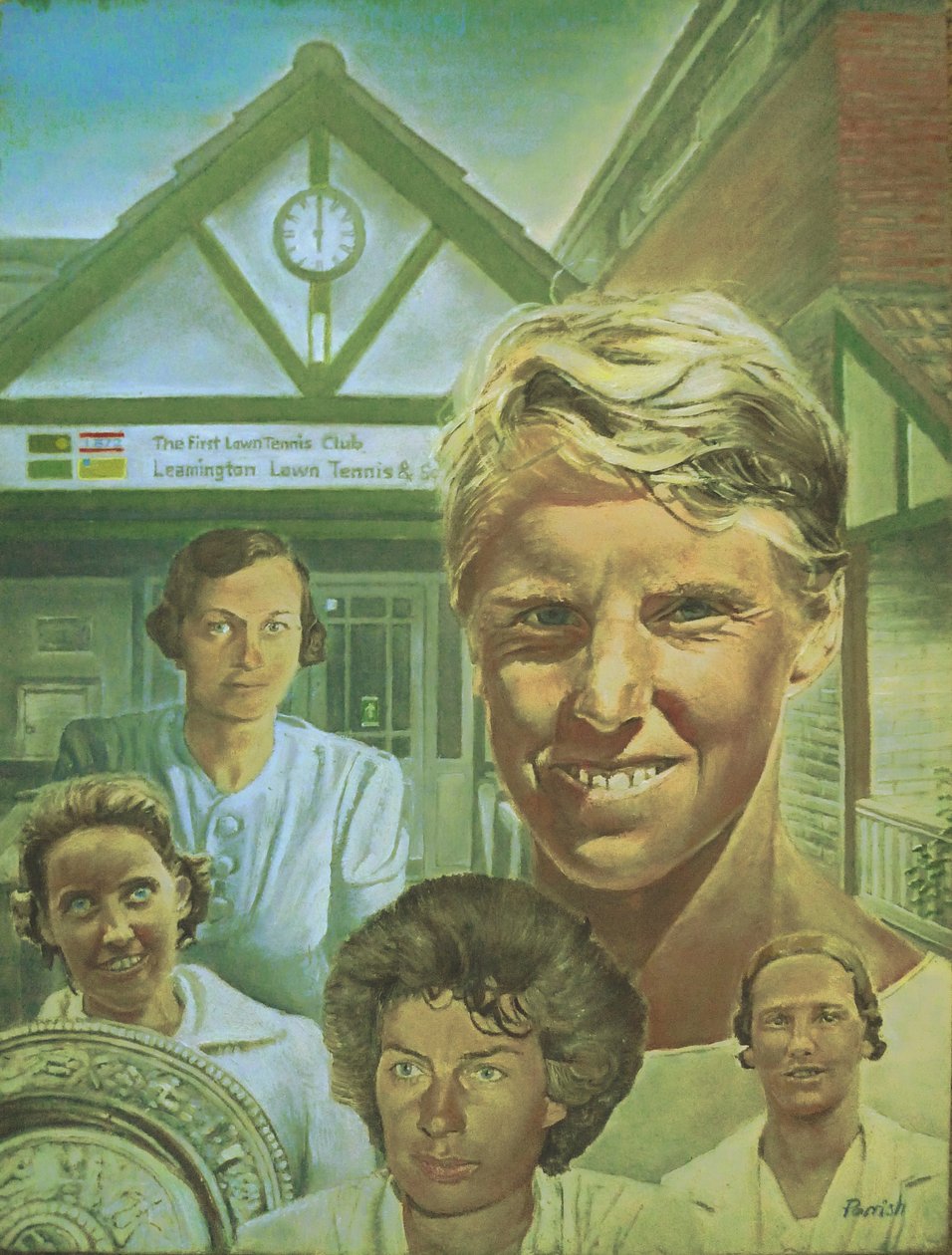 British Lady Wimbledon Champions besøker Leamington Lawn Tennis Club (maleri) av Kevin Parrish