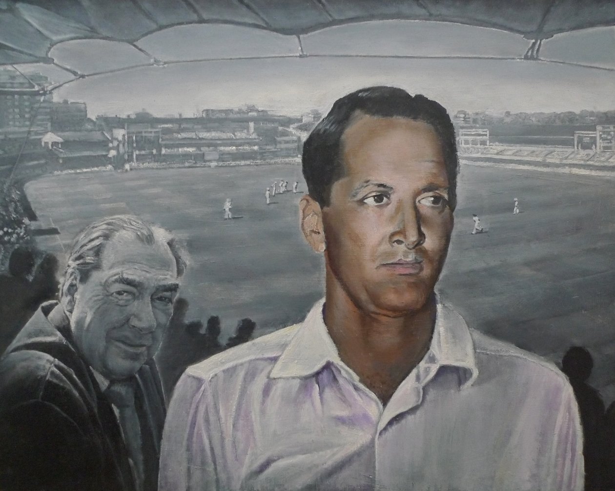 "Dolly" med John Arlott At Lords (maleri) av Kevin Parrish