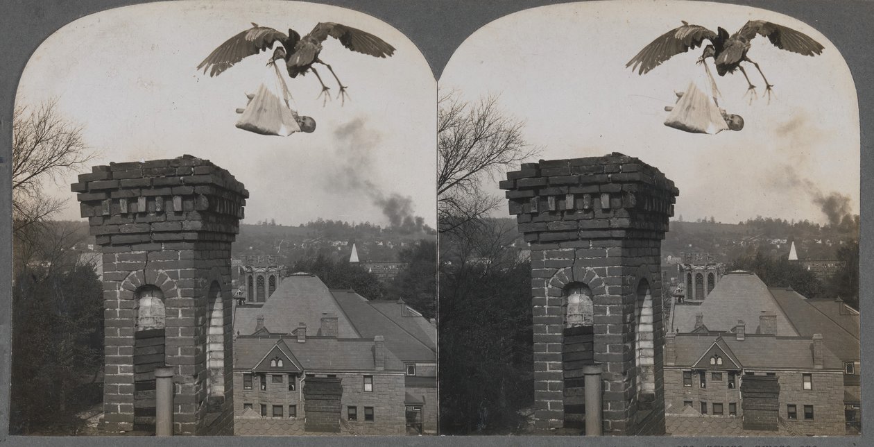 I gamle tider, hvis folk var gode, ville storken bringe en baby søt og rettferdig, 1907. av Keystone View Company