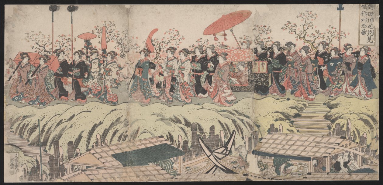 Cherry Blossom Visningsprosesjon langs Sumida-elven av Kikukawa Eizan