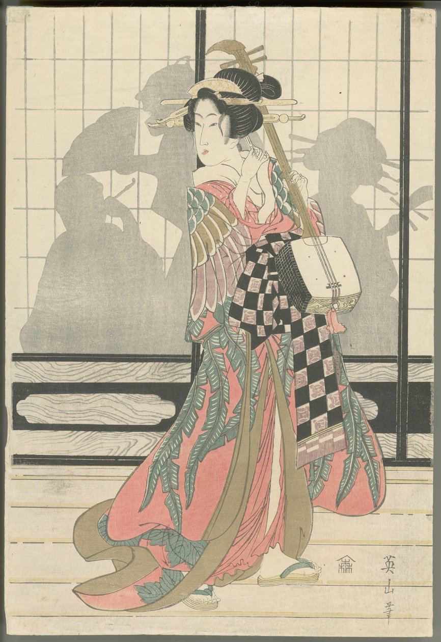 Geisha med shamisen av Kikukawa Eizan