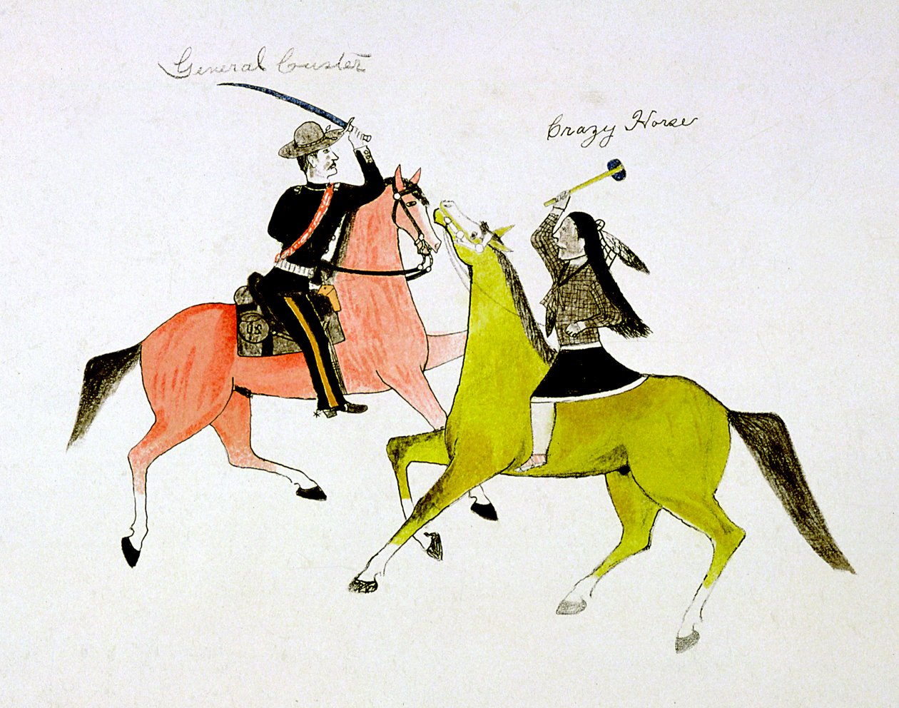 Konflikt mellom general George Custer 1839-1876 og Crazy Horse, Sioux Dakota Indian. av Kills Two