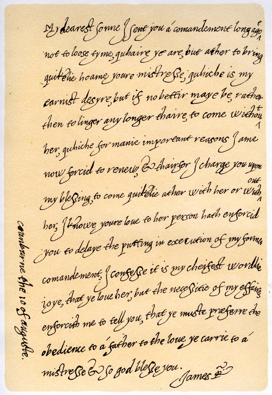 Brev fra James I til sønnen Charles, Prince of Wales, 10. august 1623. av King James I