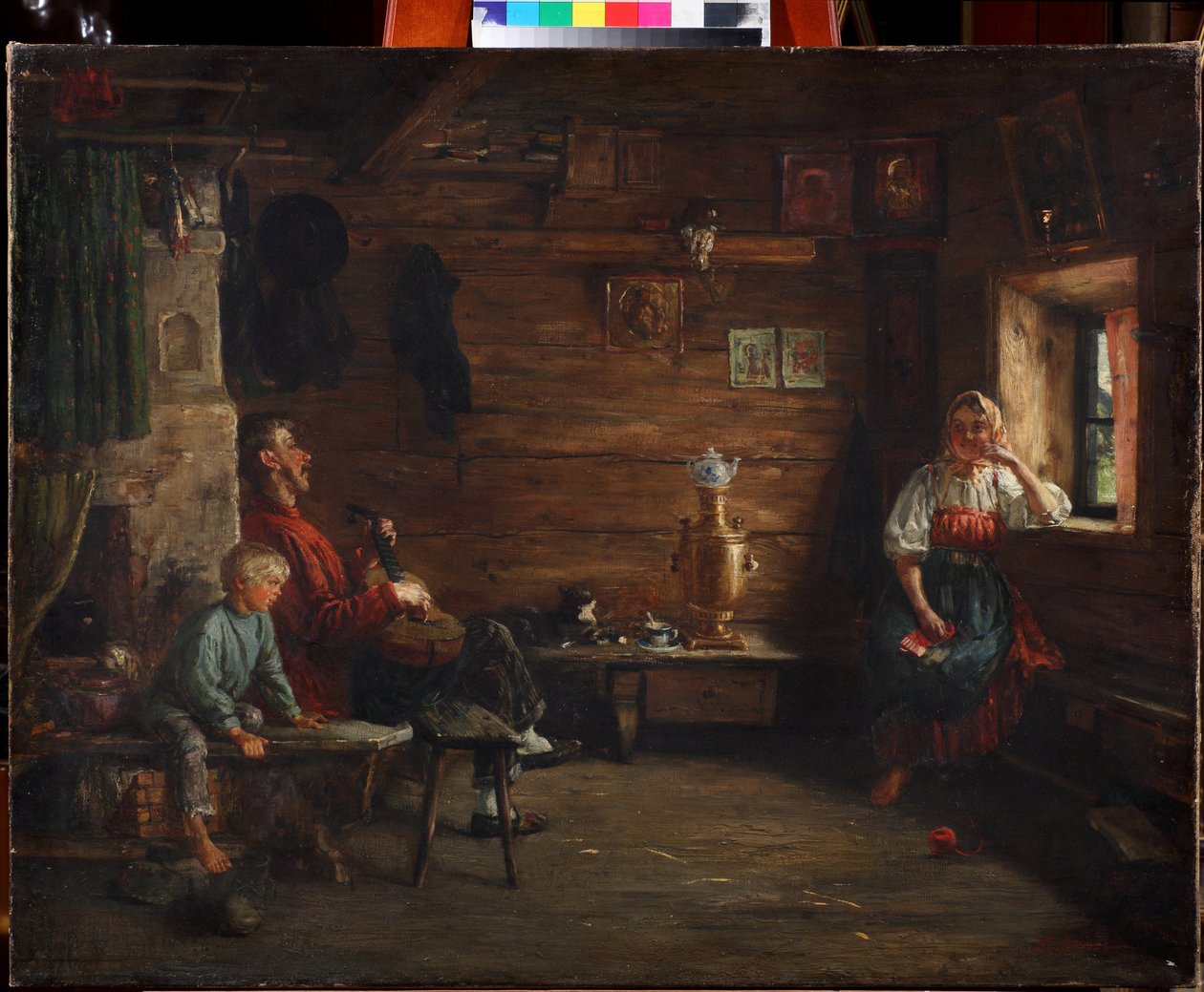 Family Idyll av Kirill Vikentievich Lemoch (Lemokh) (1841-1910), - Olje på lerret - Privat samling av Kirill Vikentievich Lemoch