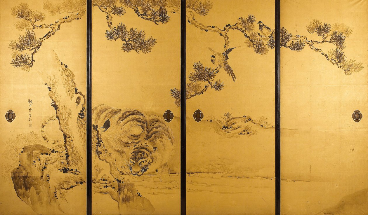 Fusuma- Tigre og drage av Kishi Ganku
