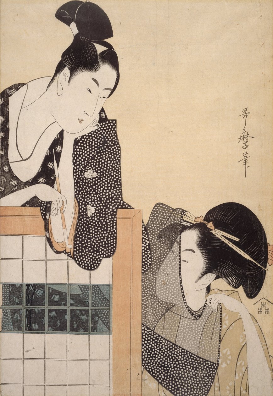 Par med stående skjerm av Kitagawa Utamaro