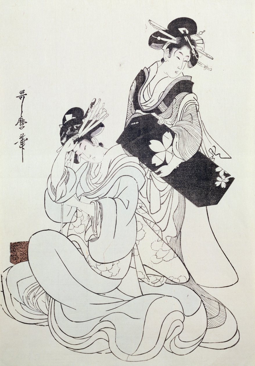 To kvinnelige figurer (farget treblokktrykk, fjerde blokk) av Kitagawa Utamaro