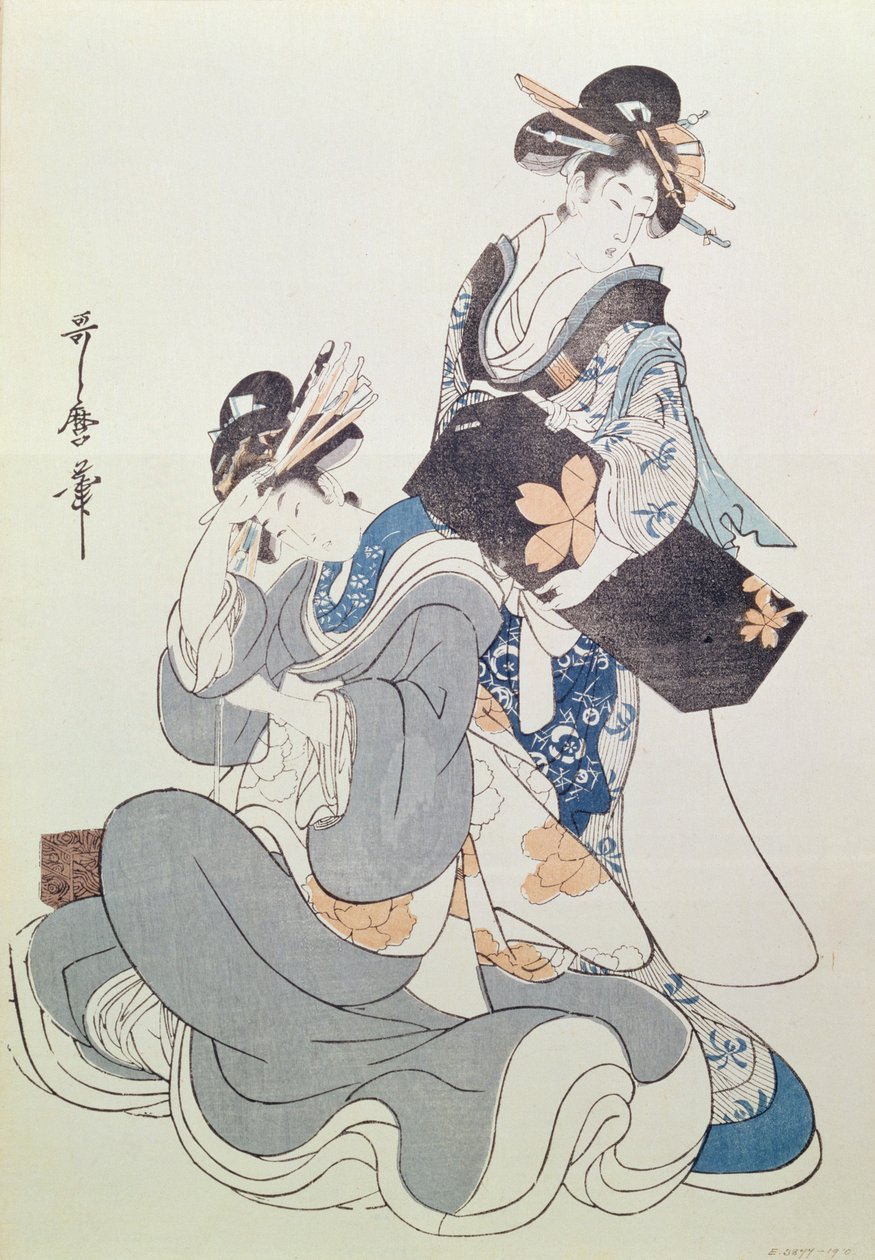 To kvinnelige figurer (farget treblokktrykk, 9. blokk) av Kitagawa Utamaro