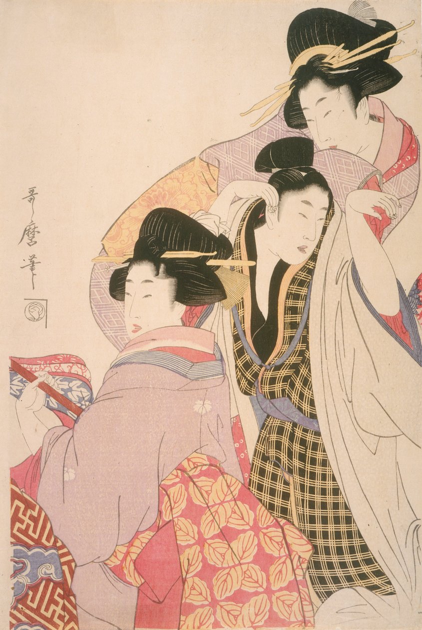 To geisher og en tipsy klient av Kitagawa Utamaro
