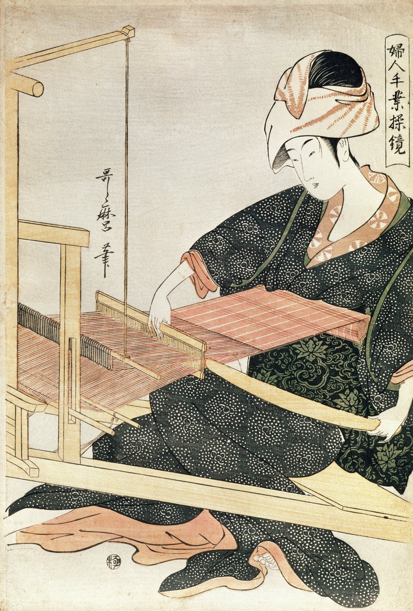 Kvinneveving (treblokktrykk) av Kitagawa Utamaro