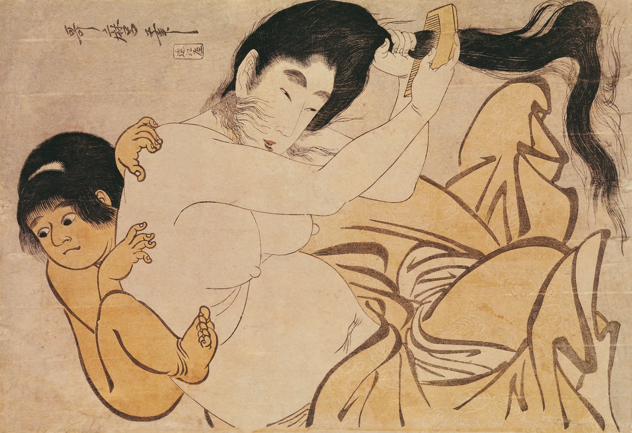 Yama-Uba, fjellkvinnen, med Kintoki, hennes baby (treblokktrykk) av Kitagawa Utamaro