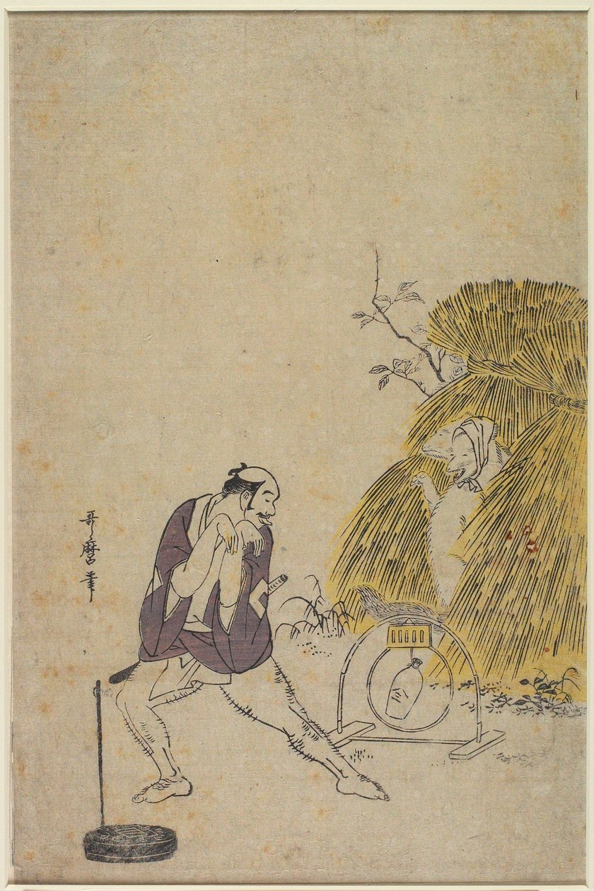 En tjener (Yakko) som håner en felle for en rev av Kitagawa Utamaro