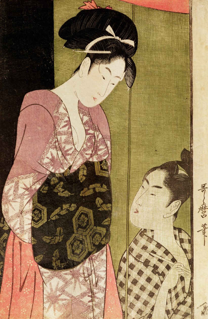 En mann som maler en kvinne (treblokktrykk) av Kitagawa Utamaro