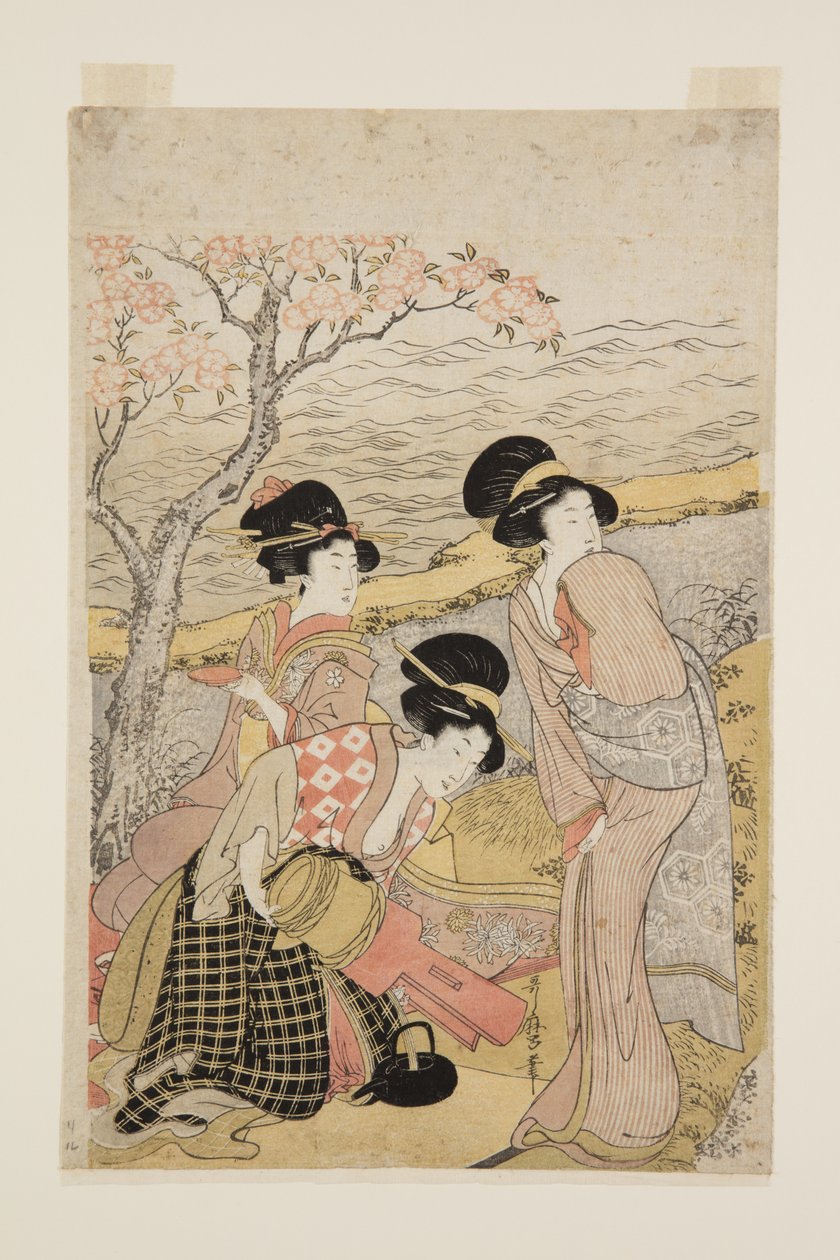 A Sake Party by the Sea (farget treblokktrykk) av Kitagawa Utamaro