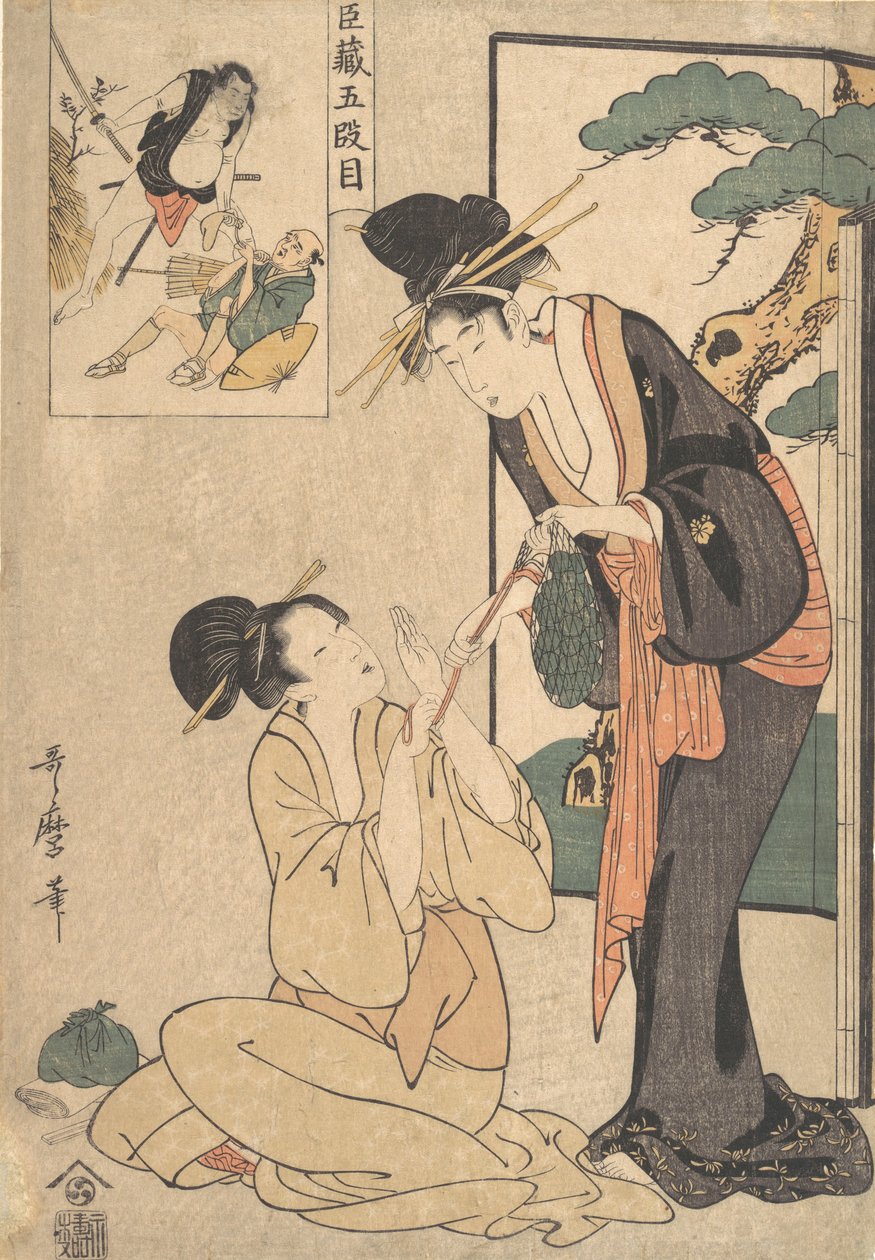 En kvinne som snapper en pose søtsaker fra moren sin, sent på 1700-tallet – tidlig på 1800-tallet. av Kitagawa Utamaro