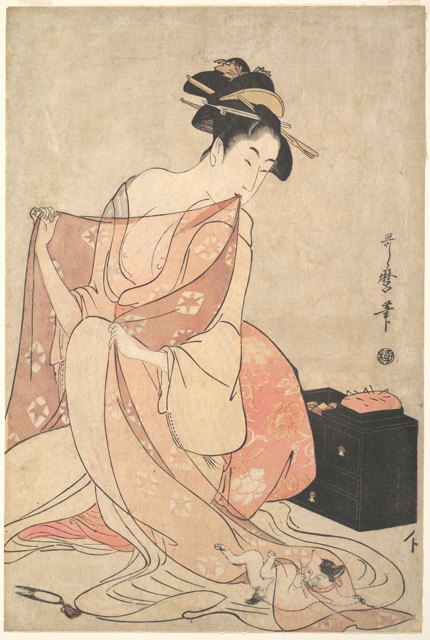 En kvinne og en katt av Kitagawa Utamaro