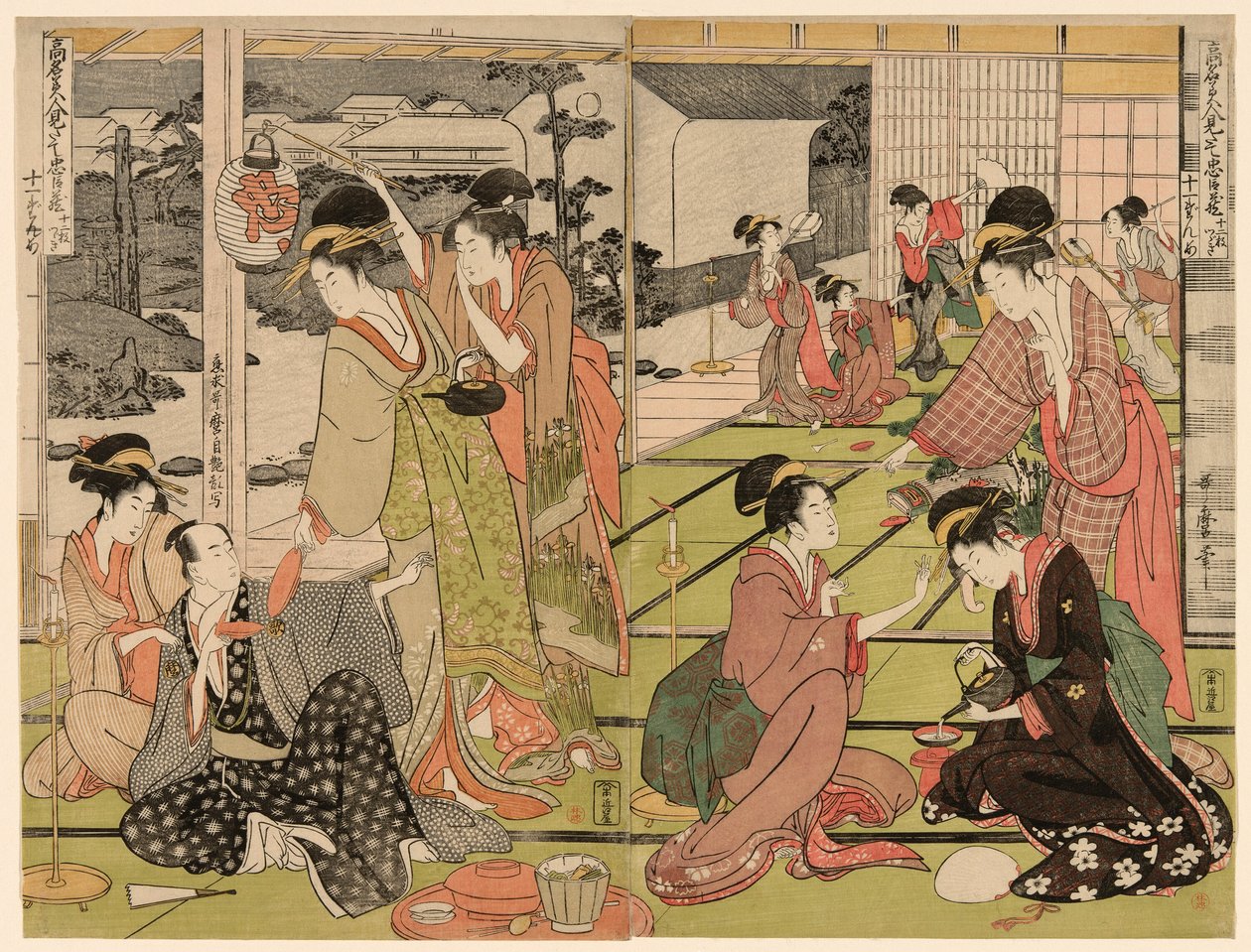 En CT Even fra Te-seriens ``Te Chu Bedding Drama Paro Wisdom db av Fa Net s Beautiers (gamle navn skjønnhet liknet Chu Bedding 2 Trees Kudzu Tree)” av Kitagawa Utamaro