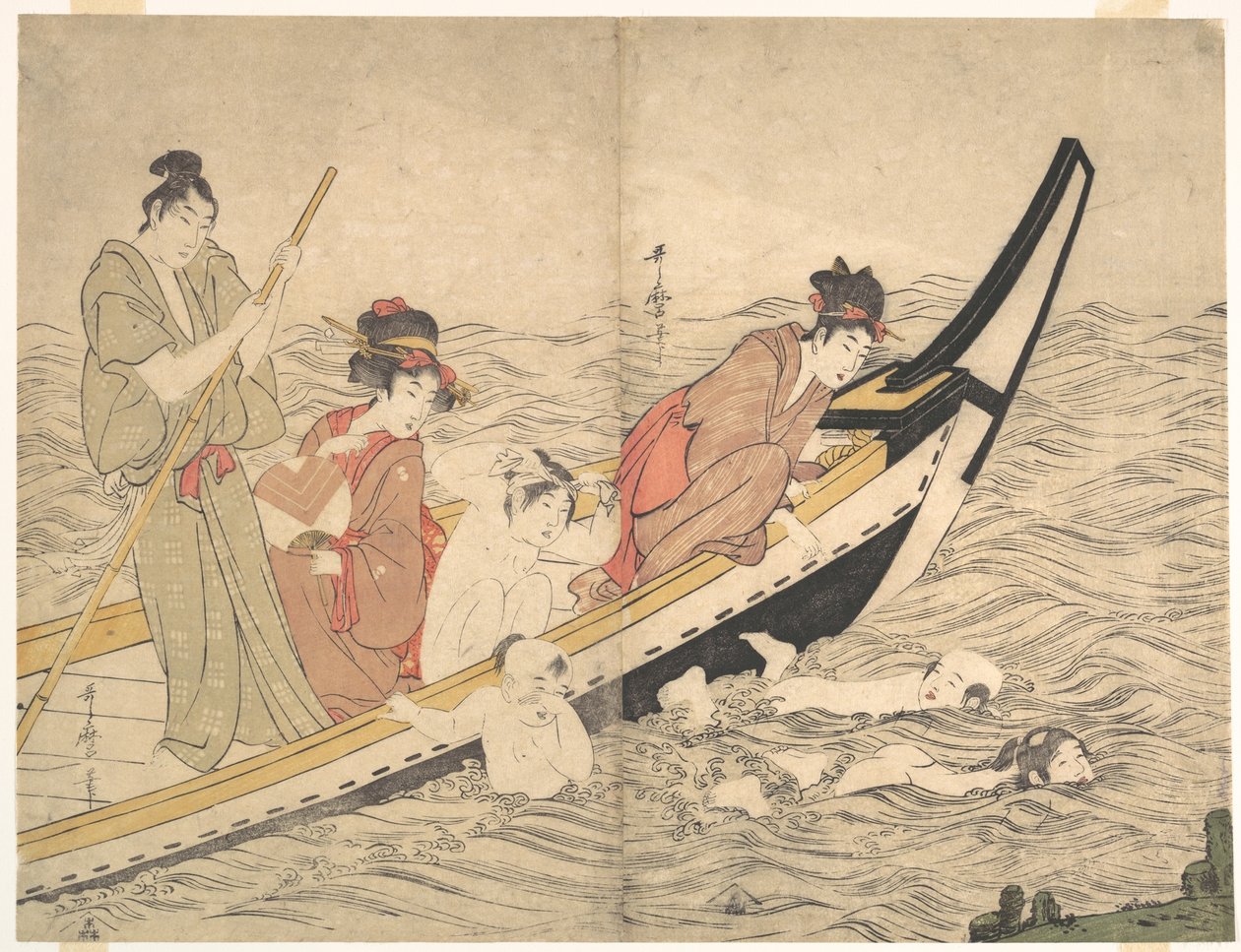 Båttur med svømmende barn av Kitagawa Utamaro