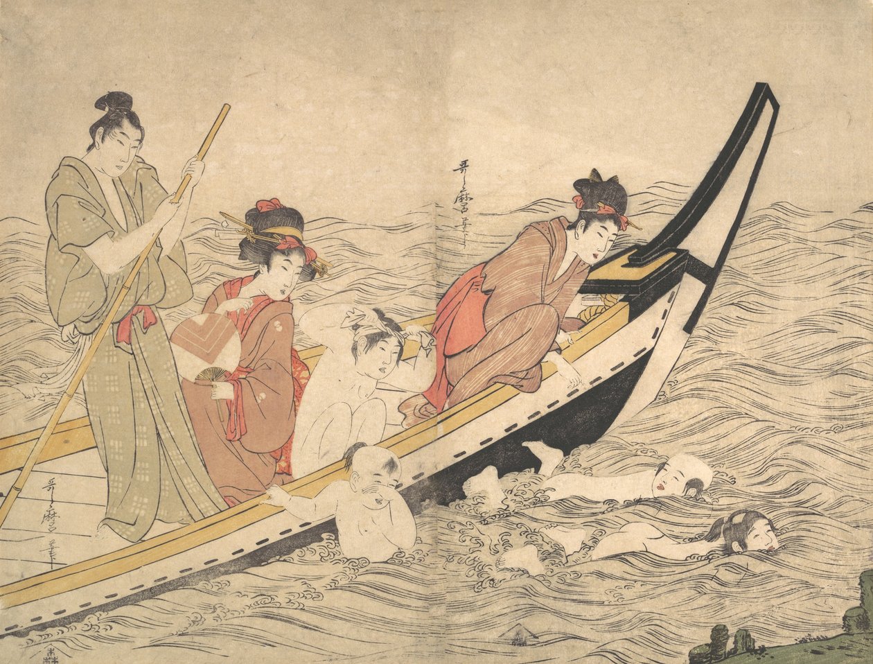 Båtfest med barnesvømming, slutten av 1700-tallet. av Kitagawa Utamaro