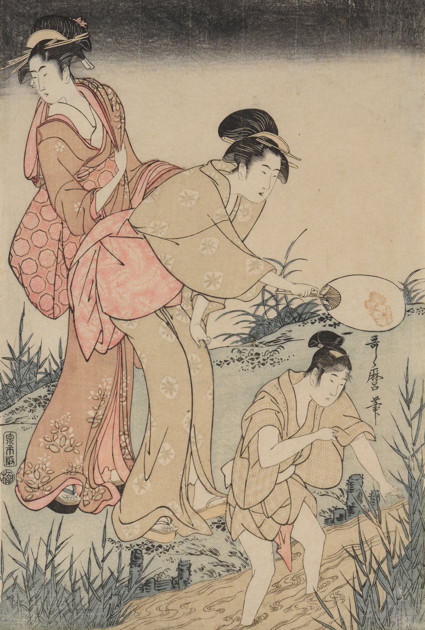 Å fange ildfluer under et piletre (til høyre) av Kitagawa Utamaro