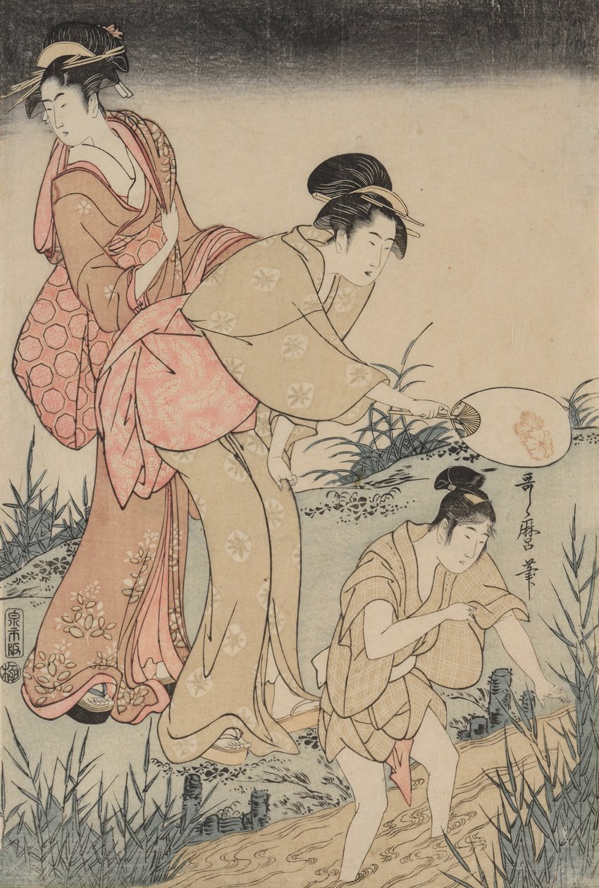Å fange ildfluer under et piletre til høyre, ca. 1796-1797. av Kitagawa Utamaro