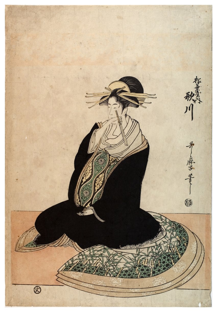Courtesan Utagawa fra Matsubaya-bordellet, ca. 1758-1806 (treblokktrykk på papir) av Kitagawa Utamaro