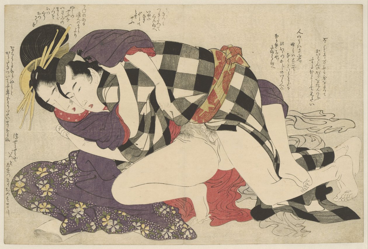 Courtesane med en klient Hoogeplaatste courtisane met klant Negai no itoguchi (serietittel) av Kitagawa Utamaro