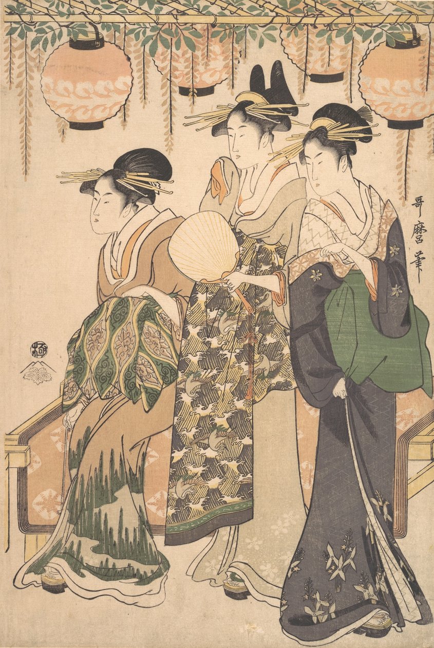 Kurtisaner under en Wisteria Arbor..., ca. 1795. av Kitagawa Utamaro