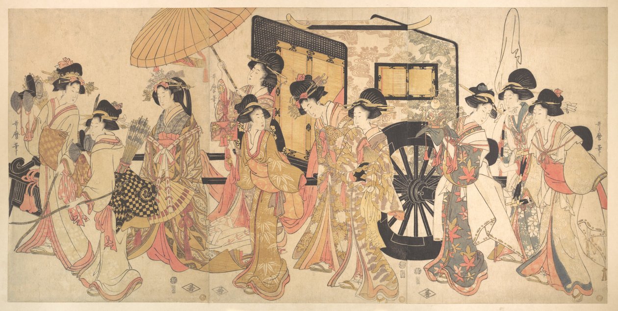 Kurtisaner etterligner et hoffopptog av Kitagawa Utamaro