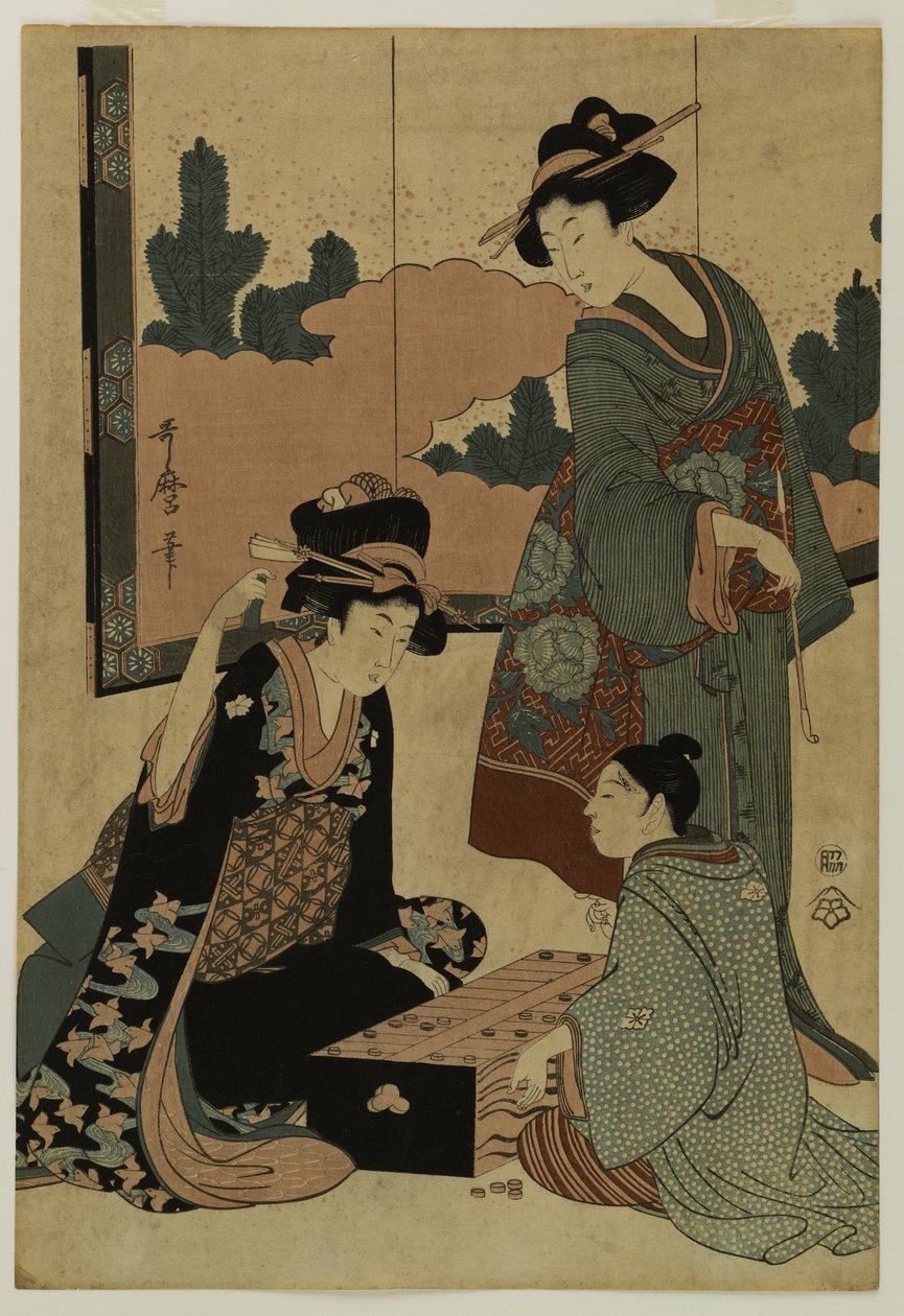 Kurtisaner som spiller et brettspill av Kitagawa Utamaro