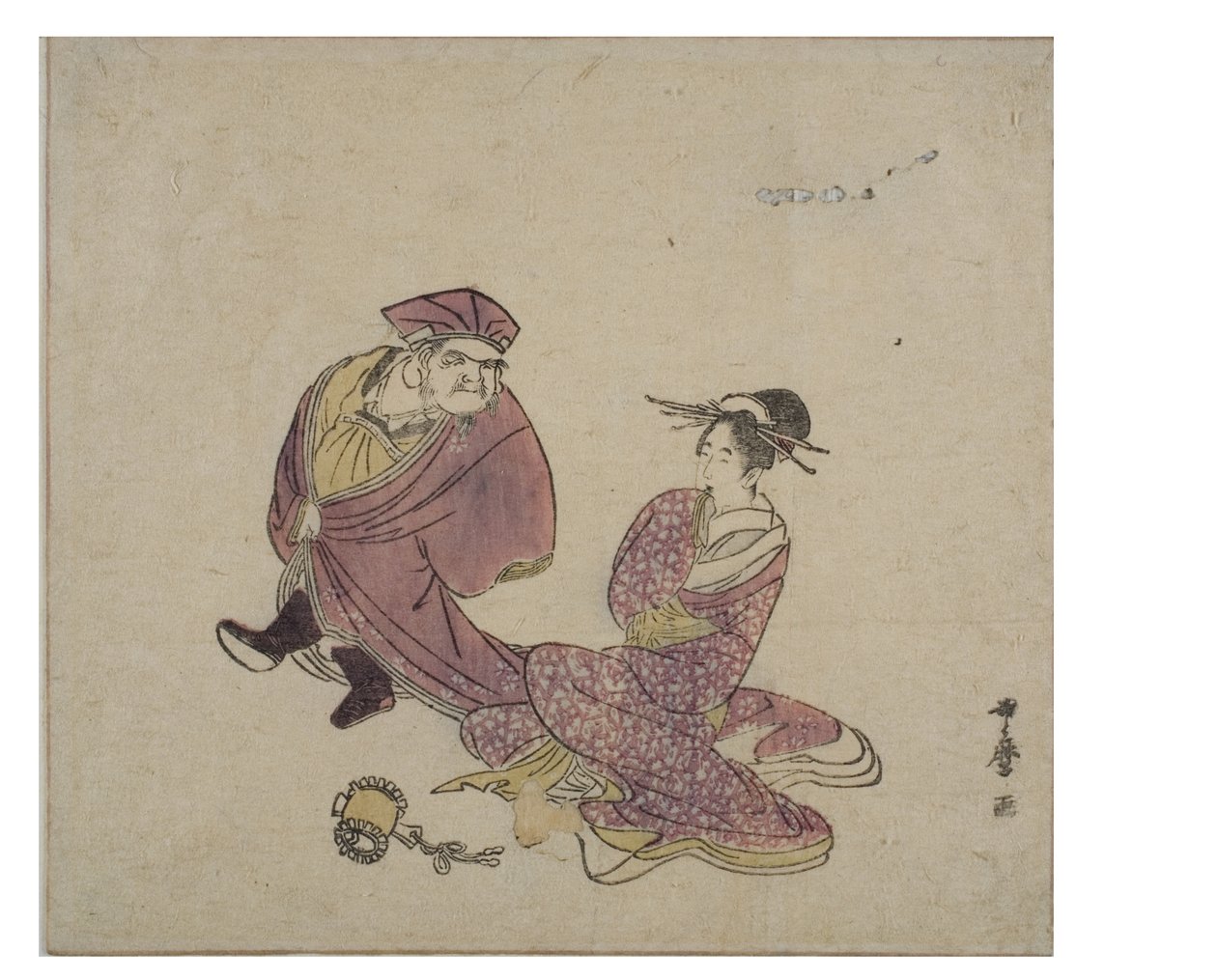 Daikoku (stående) i samtale med en sittende dame, ca. 1758-1806 (treblokktrykk på papir) av Kitagawa Utamaro