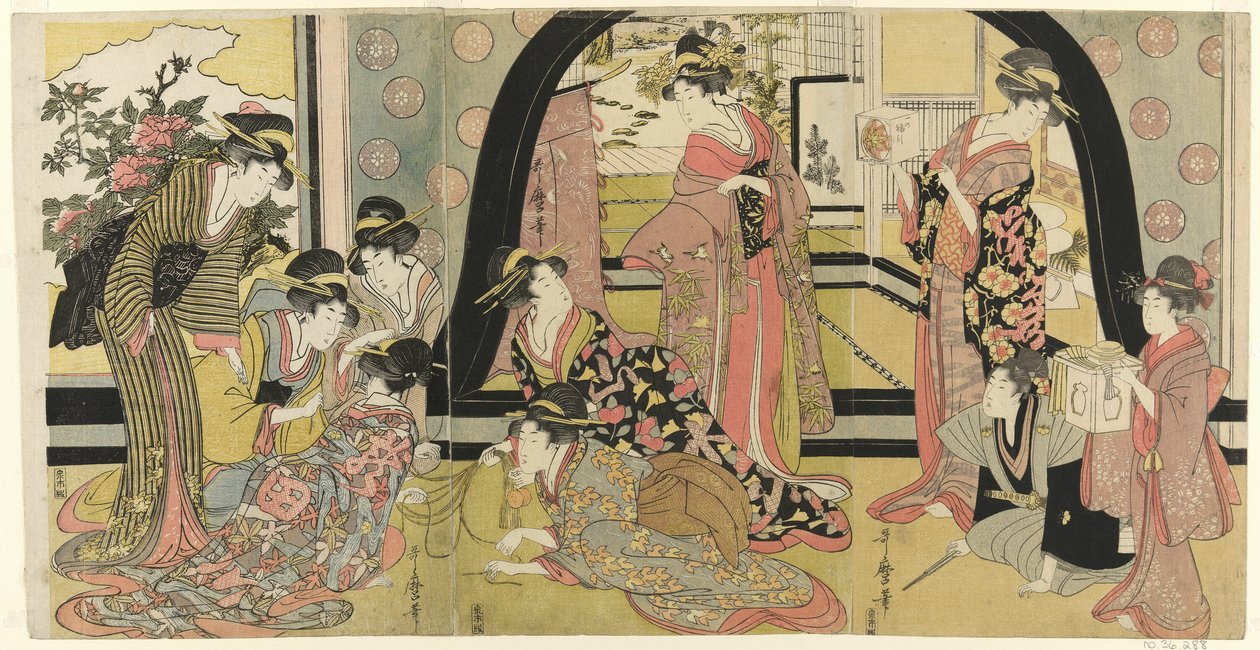 Trekning om premier (ho biki) av Kitagawa Utamaro
