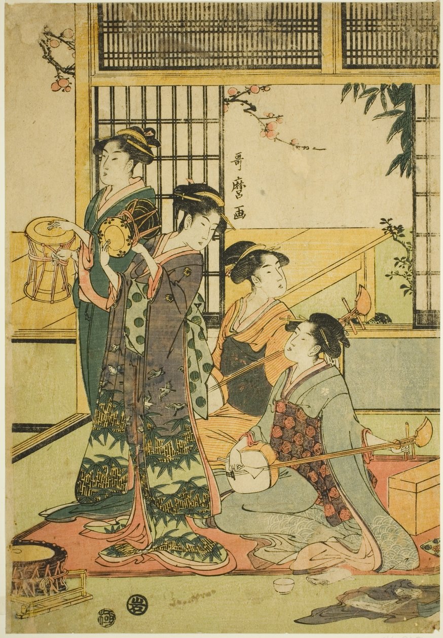 Trommer og Shamisen av Kitagawa Utamaro
