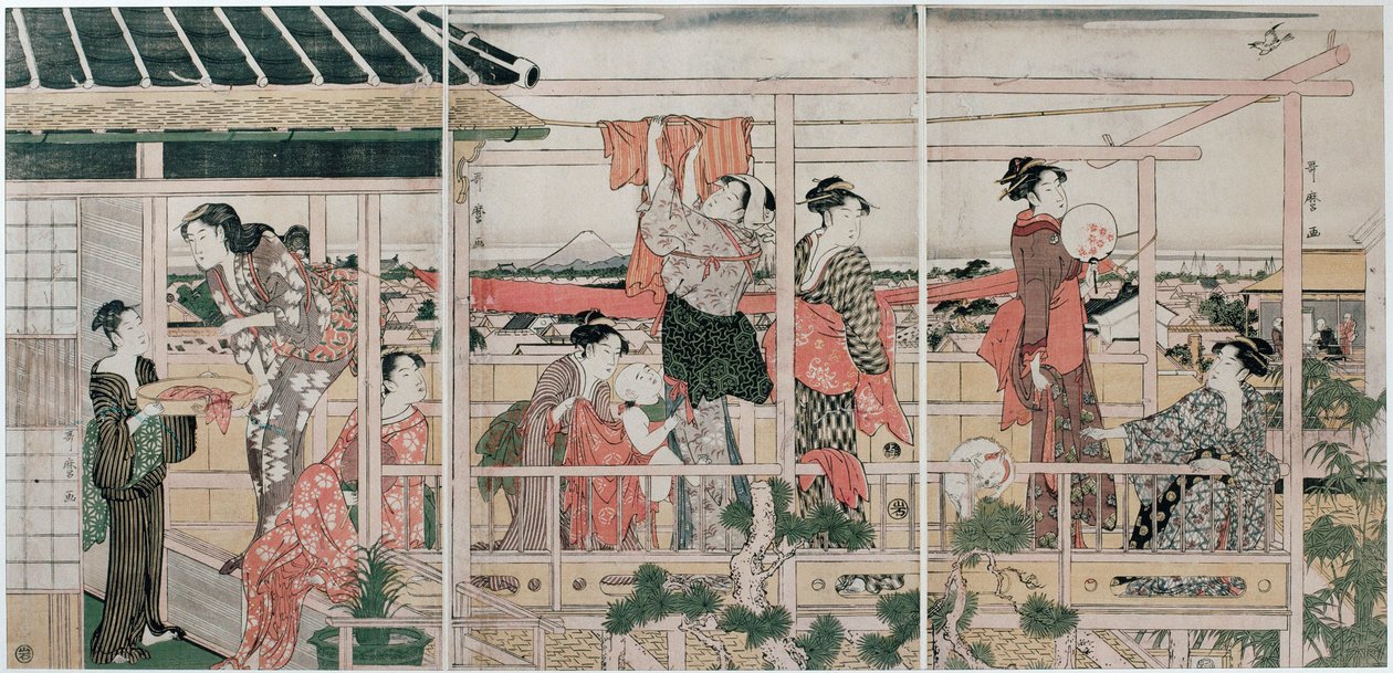Tørking av klær, c. 1790 av Kitagawa Utamaro
