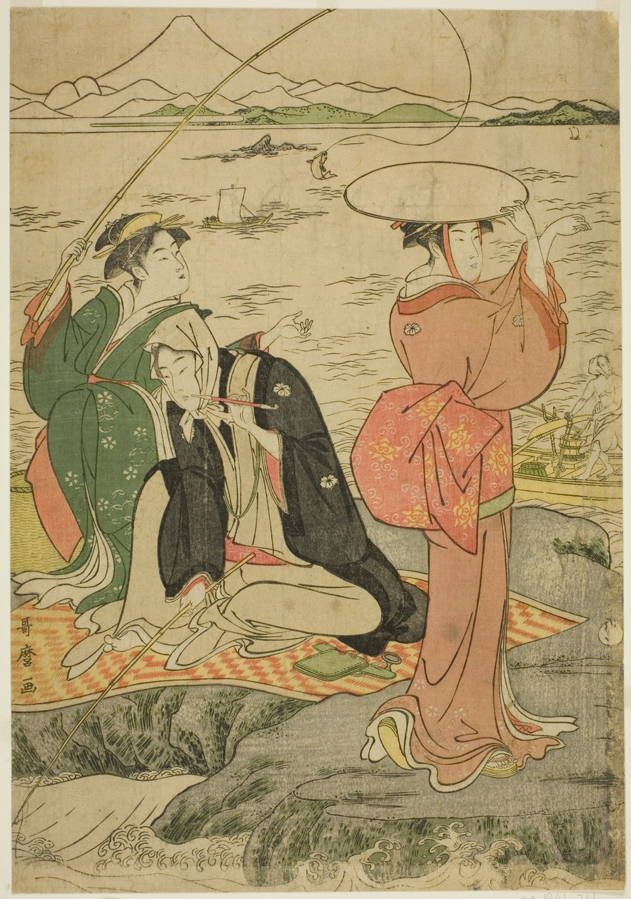 Fiske ved Iwaya, Enoshima av Kitagawa Utamaro
