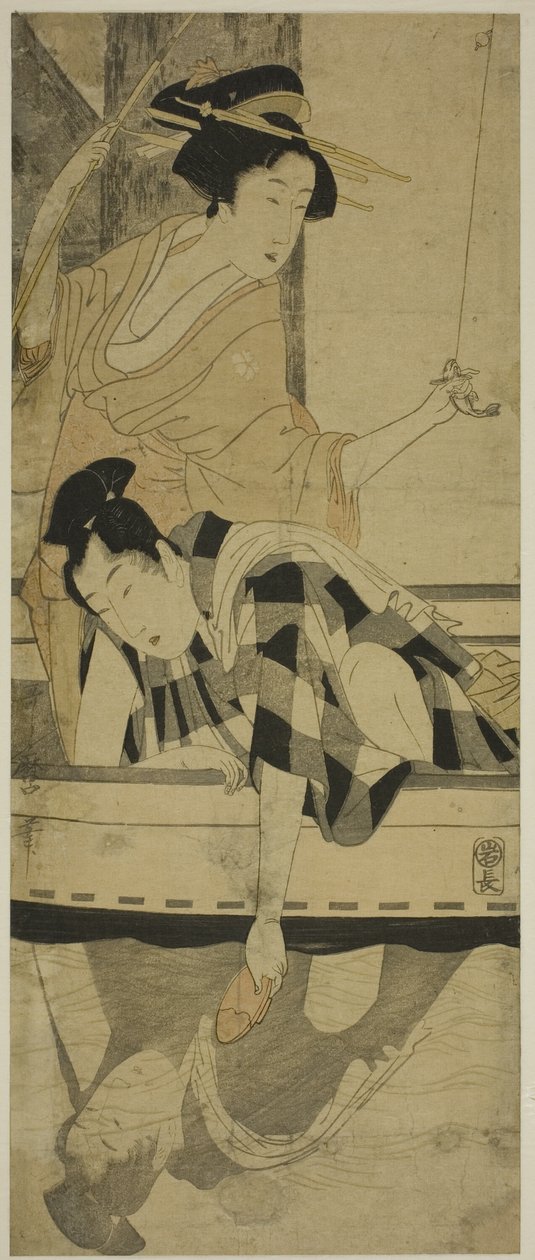 Fiske under en bro av Kitagawa Utamaro