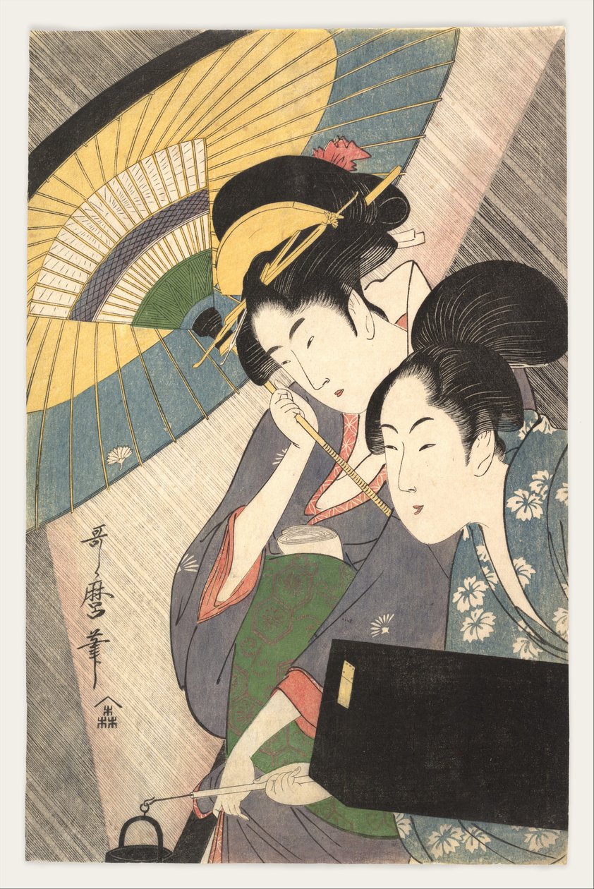 Geisha og ledsager på en regnfull natt av Kitagawa Utamaro