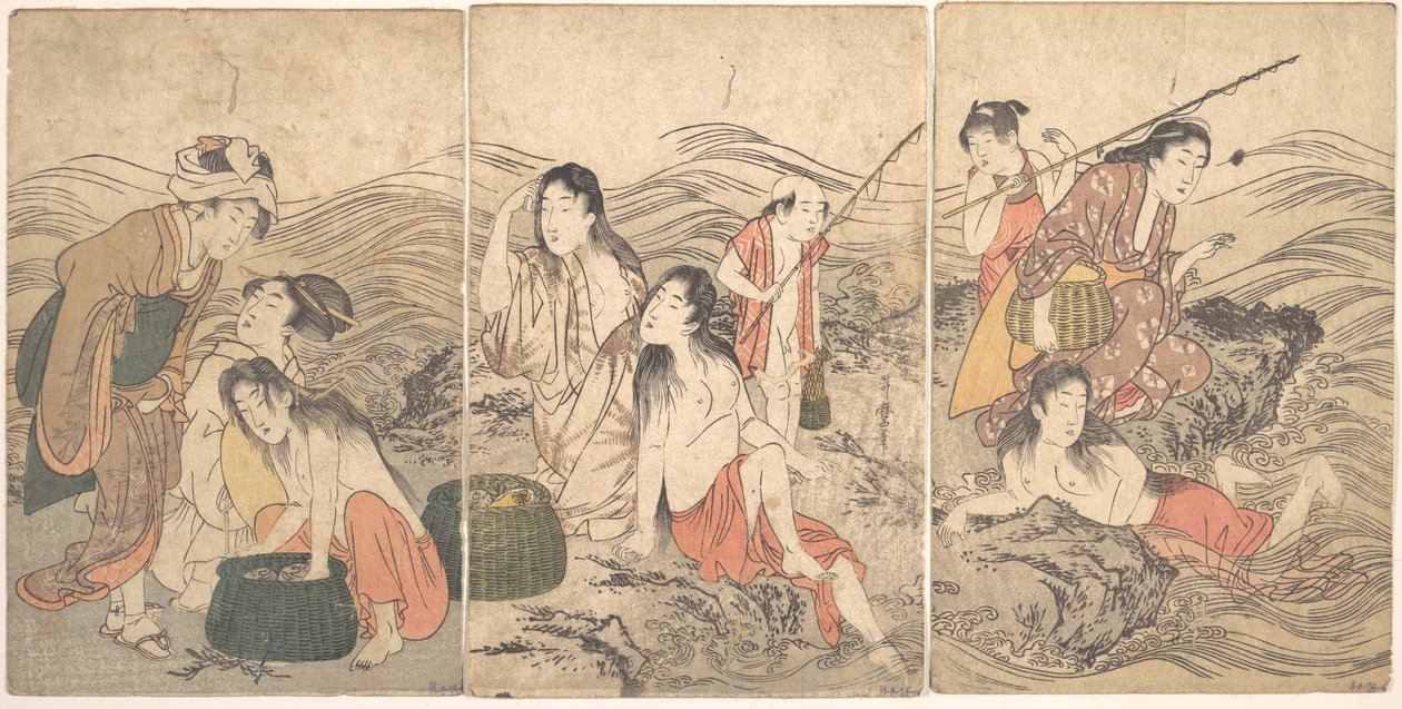 Fiskerjenter og badende av Kitagawa Utamaro