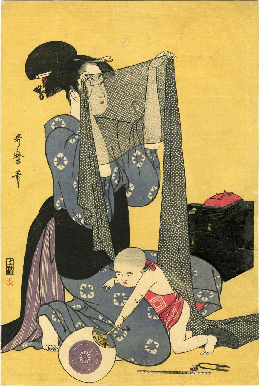 Hari-shigoto håndarbeid. Triptych, venstre del, 1795. av Kitagawa Utamaro