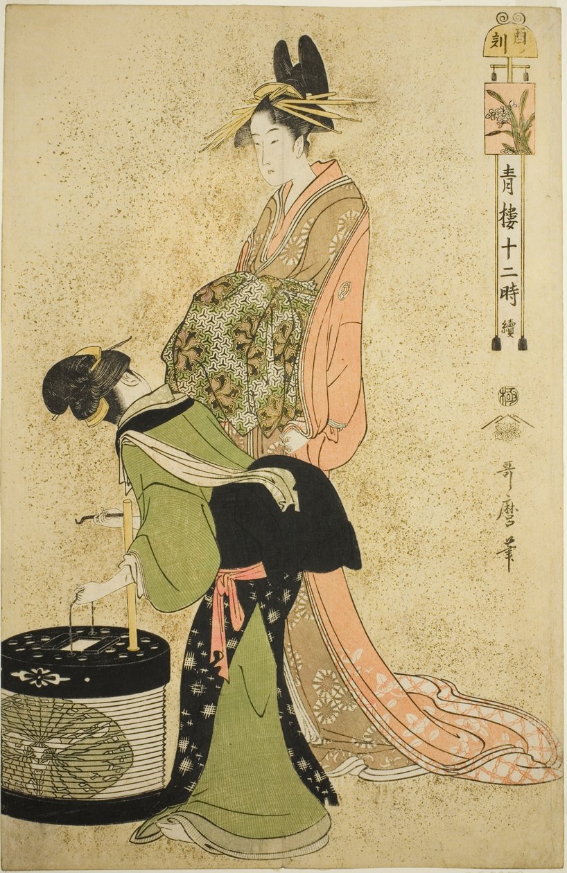 Hour of the Cock (Tori no koku), fra serien "Twelve Hours in Yoshiwara (Seiro juni toki tsuzuki)" av Kitagawa Utamaro