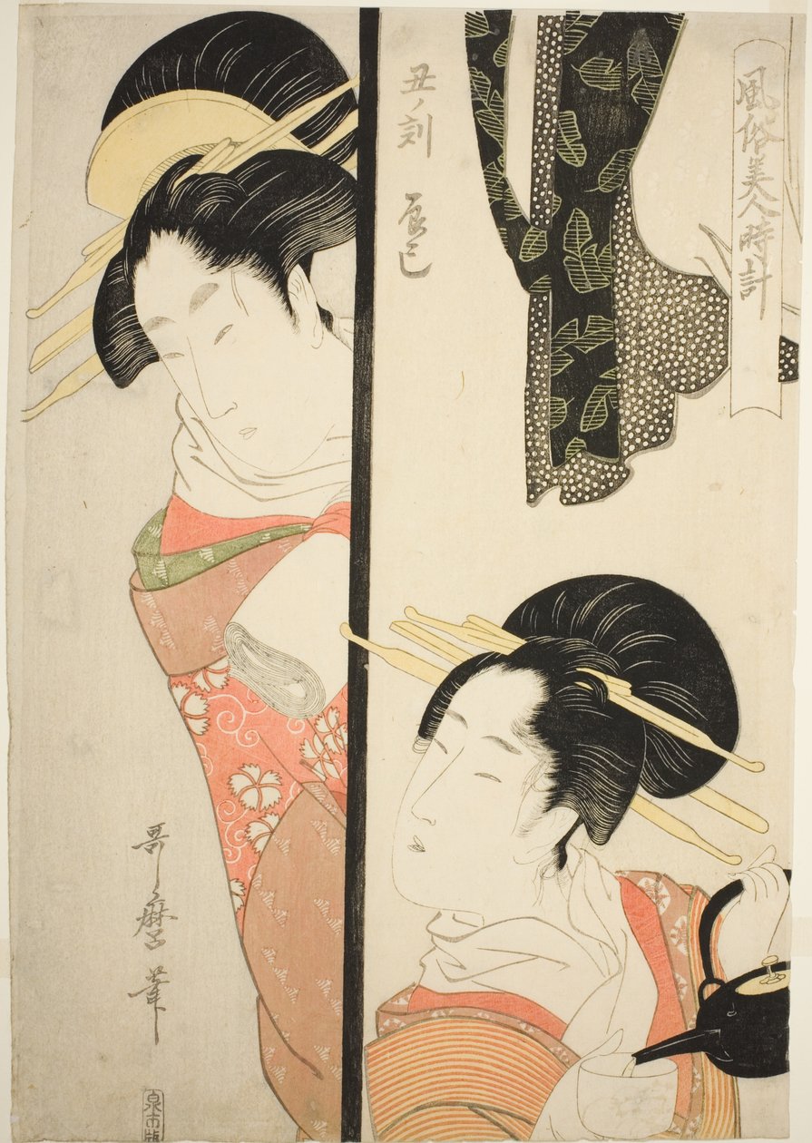 Hour of the Ox (Ushi no koku) Fukagawa Pleasure Quarter (Tatsumi), fra serien "Customs of Beauties Around the Clock (Fuzoku bijin tokei)" av Kitagawa Utamaro