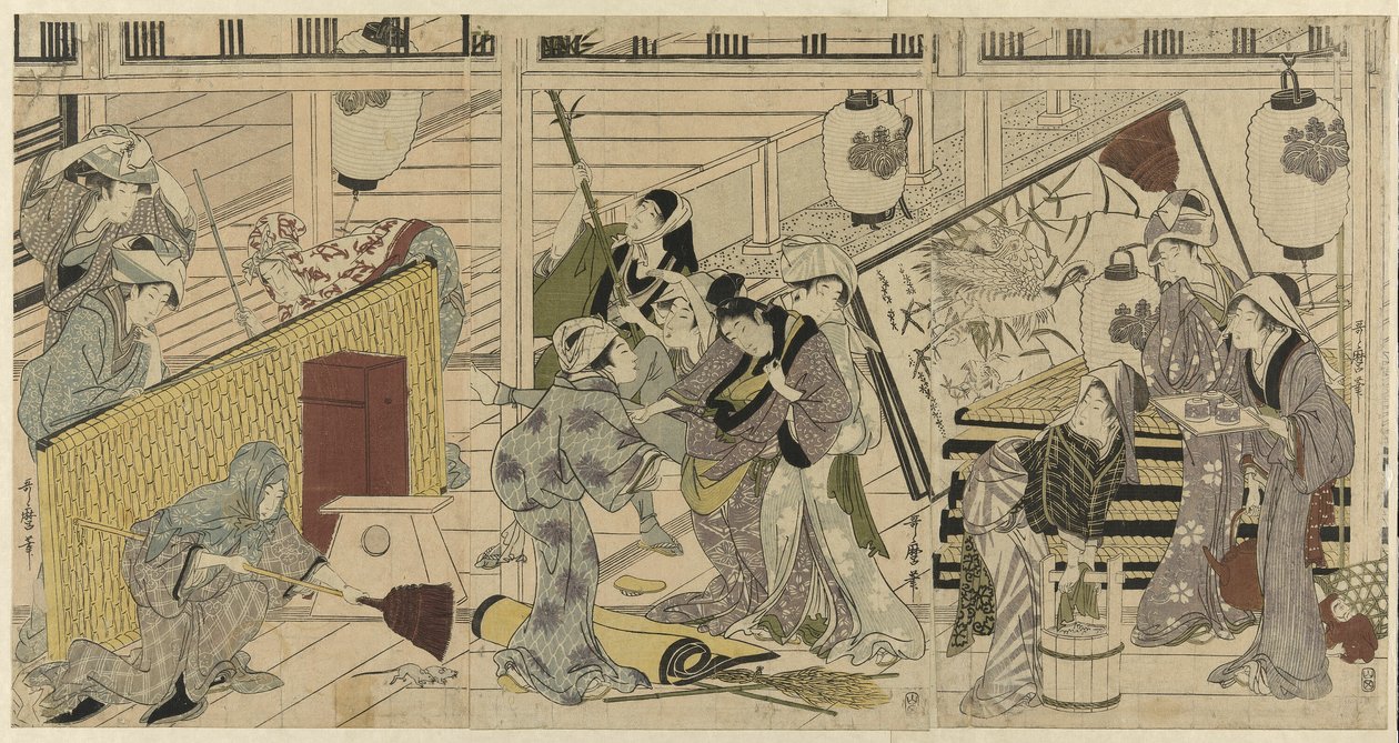 Husrengjøring som forberedelse til nyttår av Kitagawa Utamaro