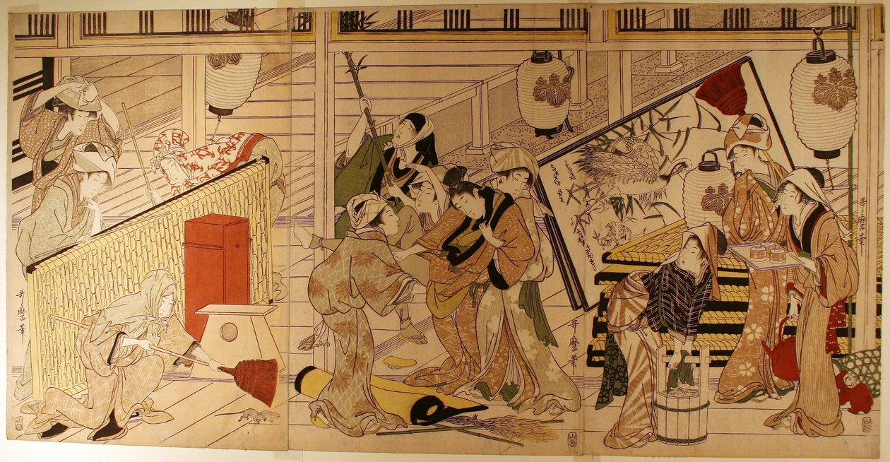 Husrengjøring som forberedelse til nyttår av Kitagawa Utamaro