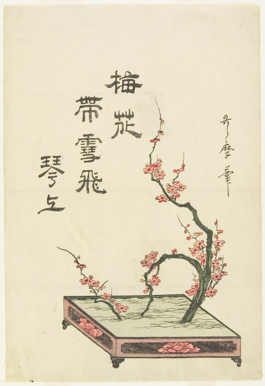 Ikebana-arrangement av en plommegren av Kitagawa Utamaro