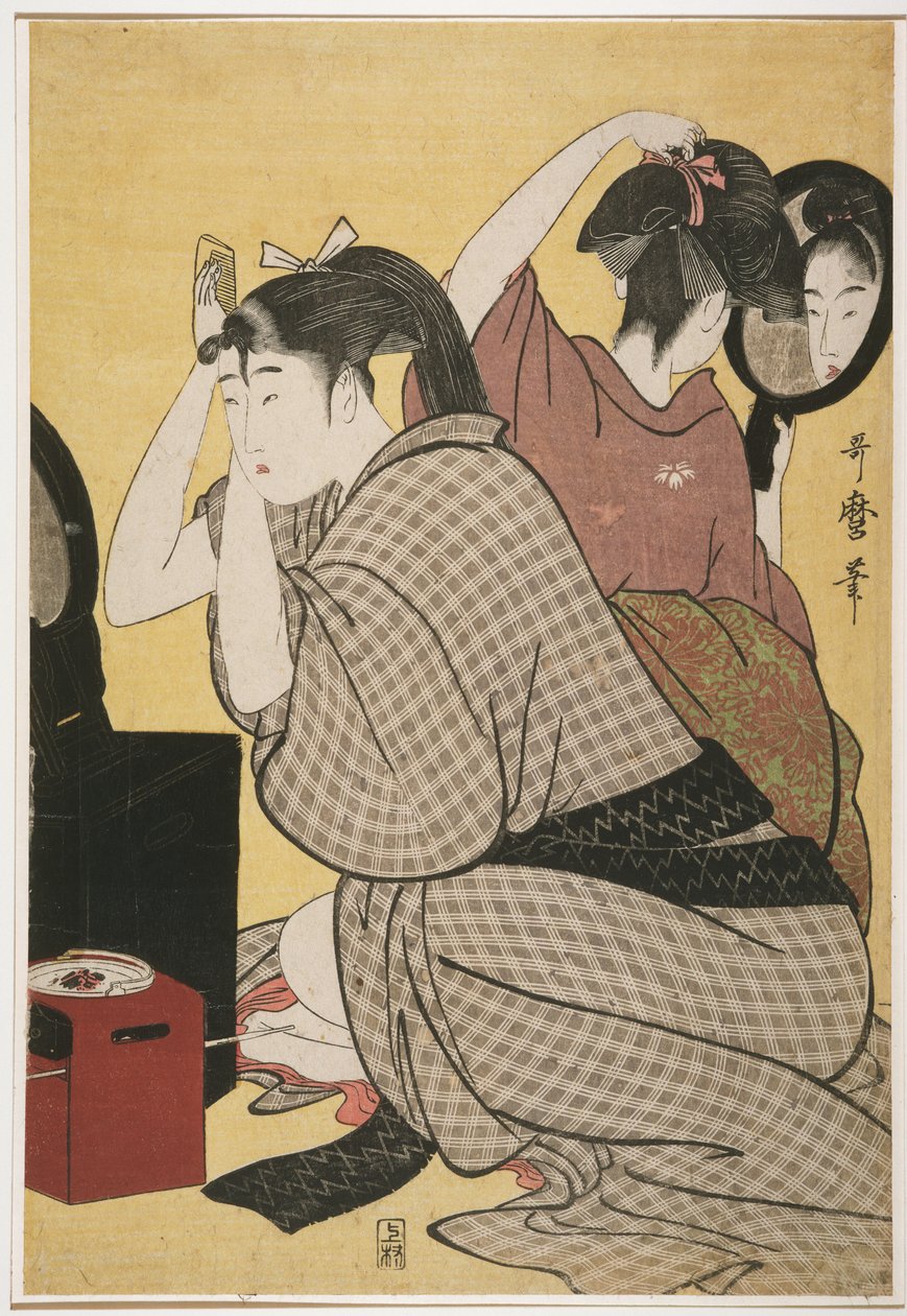 Kami-yui, Dressing the Hair av Kitagawa Utamaro