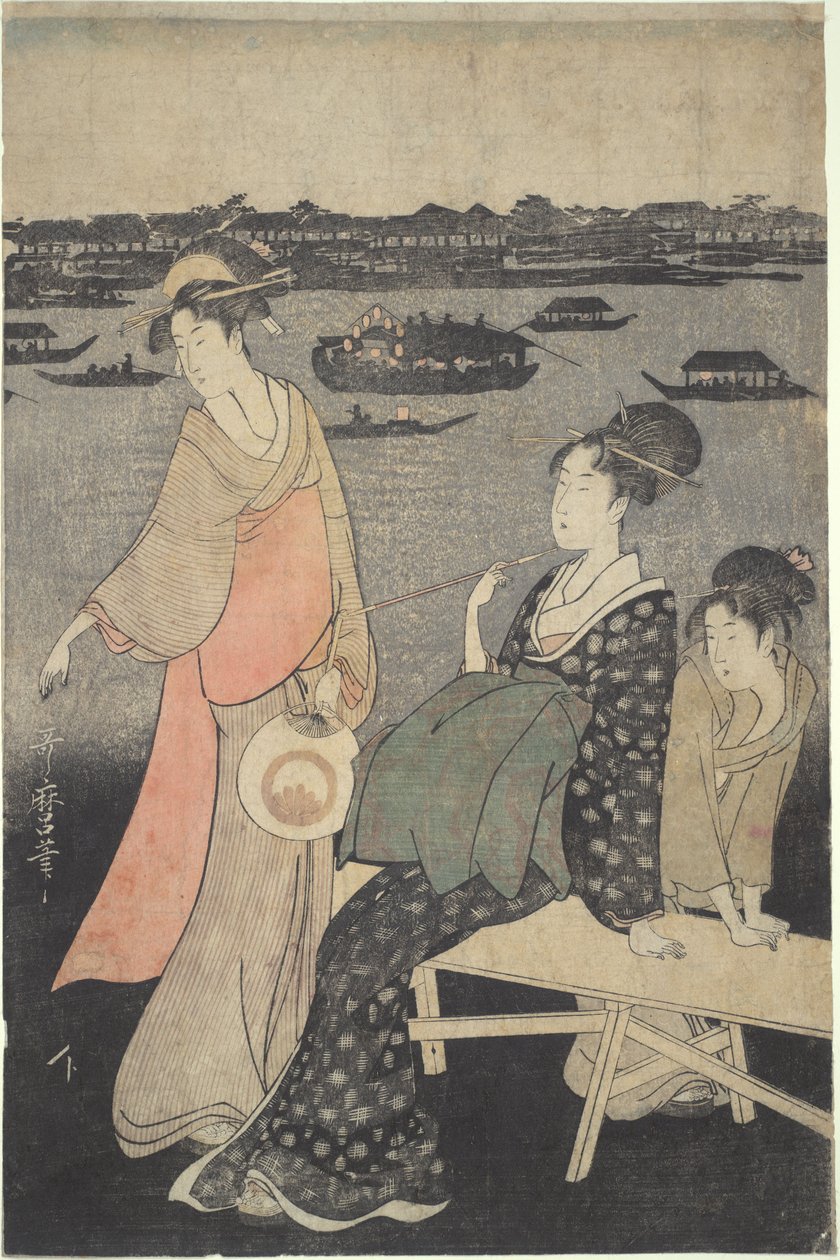 Kawabiraki-nattfestival: utsikt over Sumida-elven av Kitagawa Utamaro