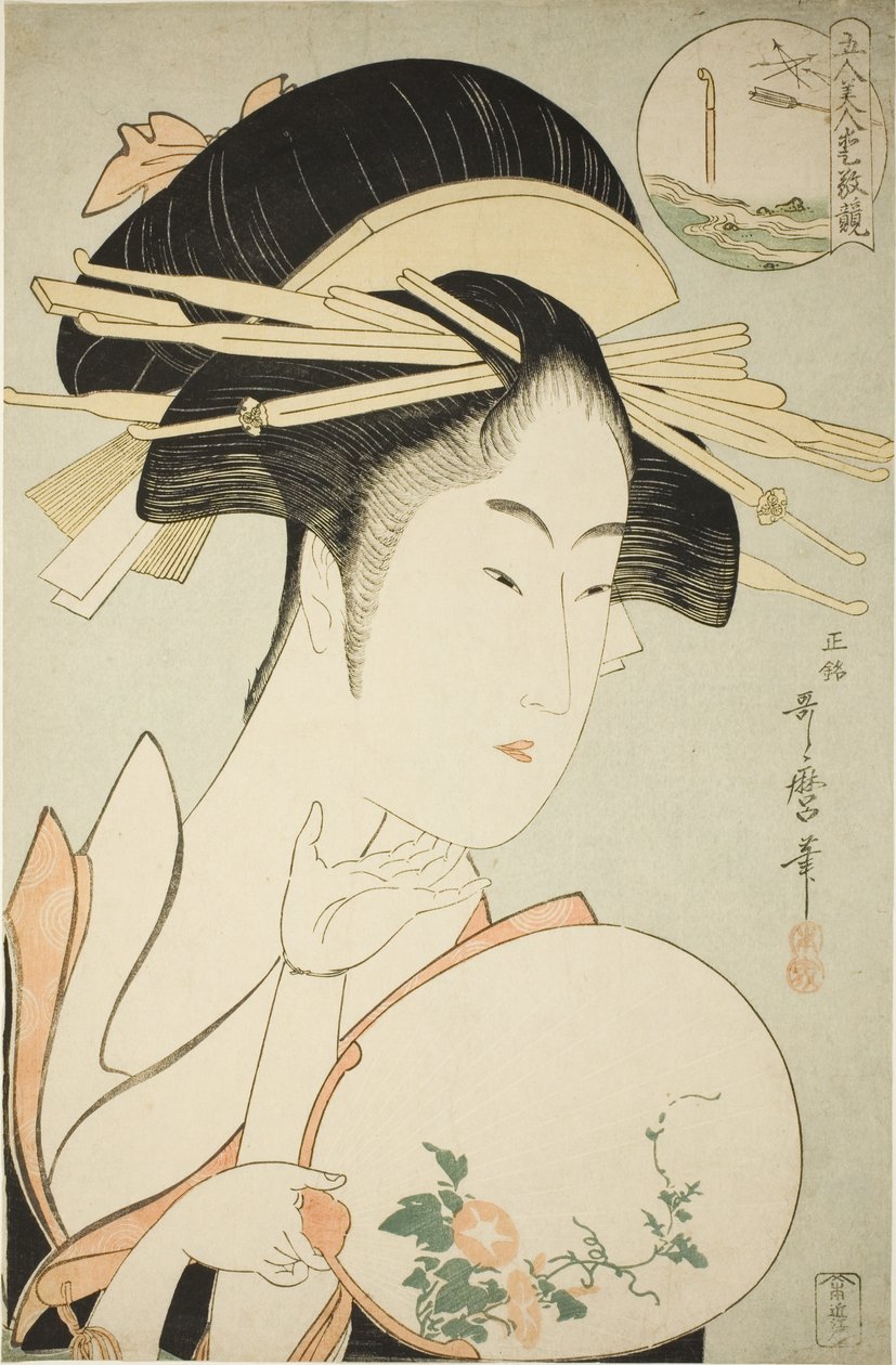Kisegawa fra Matsubaya, fra serien "Comparing the Charms of Five Beauties (Gonin bijin aikyo kurabe)" av Kitagawa Utamaro