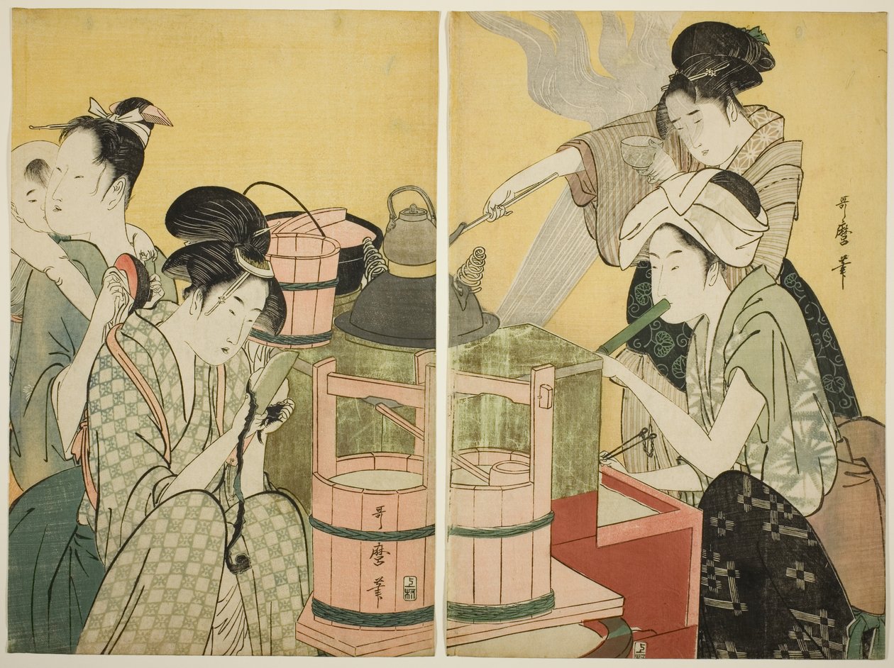 Kjøkken Scene av Kitagawa Utamaro