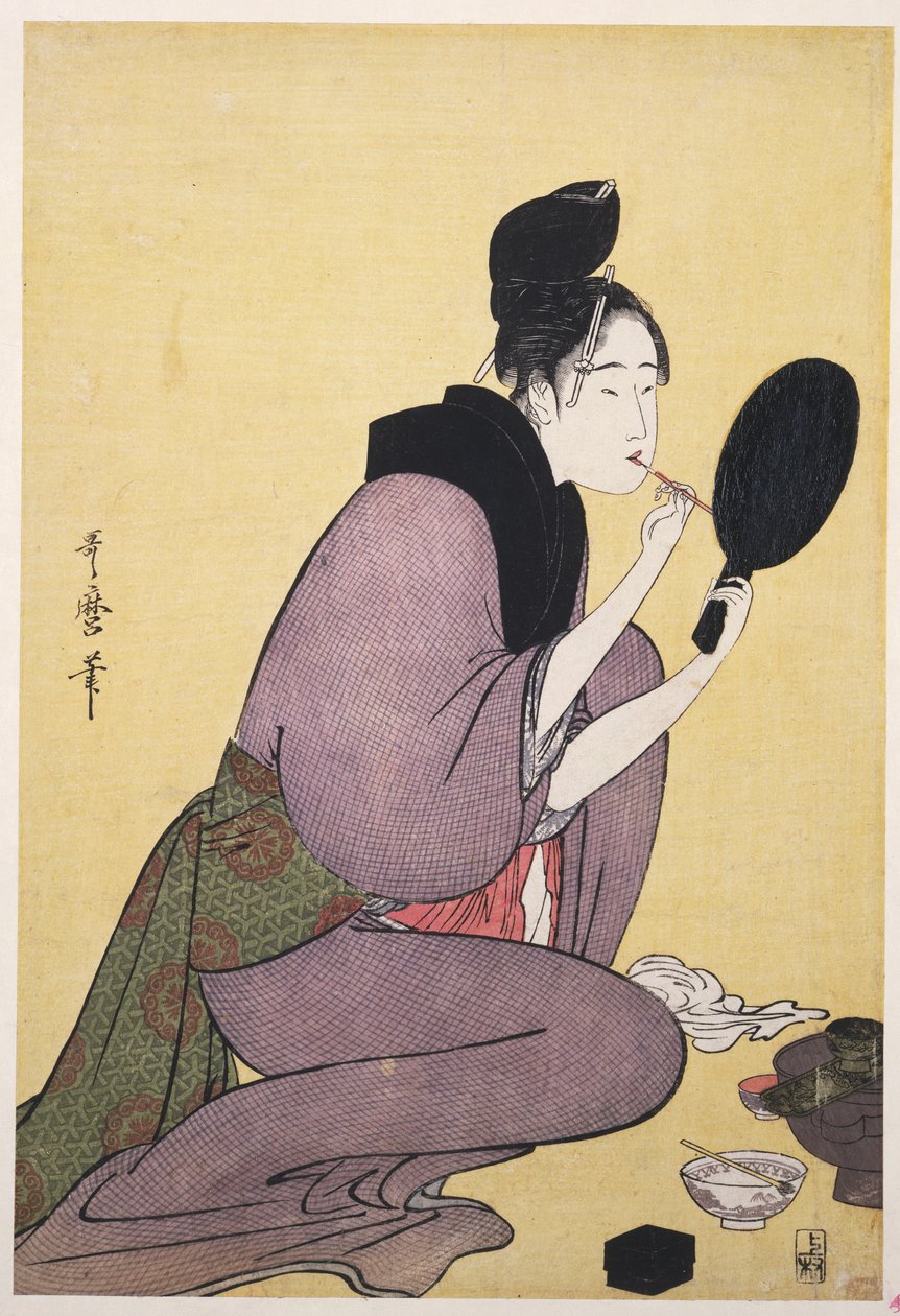 En lue, maler leppene av Kitagawa Utamaro