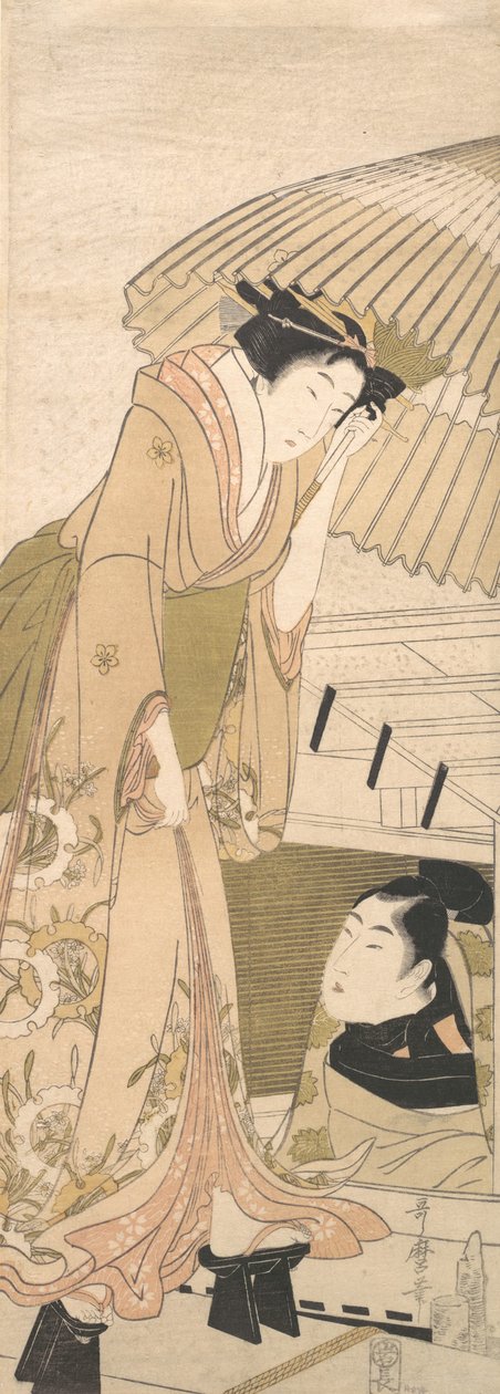 wangjin g-s tag member tee med snøbrygge, 1800. av Kitagawa Utamaro